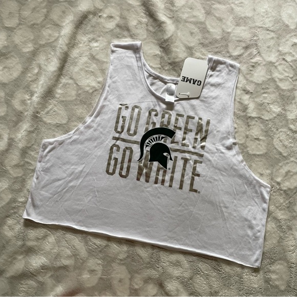 Tops - NWT Michigan State Spartans Go Green Go White White Raw Hem Crop Tank Top Medium